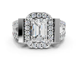 Platinum Emerald Cut Diamond Halo Split Shank Prong Set Ring_43