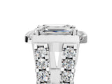 Platinum Emerald Cut Diamond Halo Split Shank Prong Set Ring_48