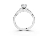 Platinum Emerald Cut Diamond  Halo Twist Band Solitaire Prong Setting Ring_27