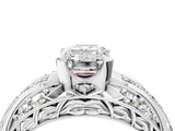 Platinum Emerald Cut Diamond Pave Art Deco Split Shank Ring with Four-Prong Setting_17