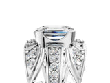 Platinum Emerald Cut Diamond Pave Art Deco Split Shank Ring with Four-Prong Setting_18