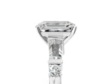 Platinum Emerald Cut Diamond Ring with Baguette Side Stones, Channel Set Band, and Four-Prong Setting_30