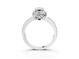 Platinum Emerald Cut Diamond Scalloped Halo Engagement Ring with Round Shared Prong Band_15