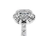 Platinum Emerald Cut Diamond Scalloped Halo Engagement Ring with Round Shared Prong Band_17