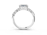 Platinum Emerald Cut Diamond Scattered Round Accent Ring with Prong Setting_9