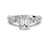 Platinum Emerald Cut Diamond Side Stone Engagement Ring with Four-Prong Setting_12