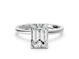 Platinum Emerald Cut Diamond Solitaire Ring with Classic Band and Four-Prong Setting_7