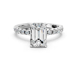 Platinum Emerald Cut Diamond Solitaire Ring with Round  Pavé Band and Four-Prong Setting_37