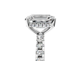 Platinum Emerald Cut Diamond Solitaire Ring with Round  Pavé Band and Four-Prong Setting_42