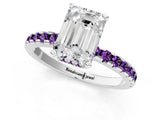 Platinum Emerald Cut Diamond Solitaire Ring with Round with Amethyst side stone Pavé Band and Four-Prong Setting_13