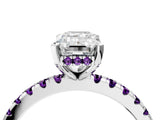 Platinum Emerald Cut Diamond Solitaire Ring with Round with Amethyst side stone Pavé Band and Four-Prong Setting_16