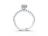 Platinum Emerald Cut Diamond Solitaire Ring with Round with Aquamarine side stone Pavé Band and Four-Prong Setting_15