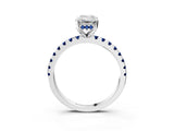 Platinum Emerald Cut Diamond Solitaire Ring with Round with Blue Sapphire side stone Pavé Band and Four-Prong Setting_15