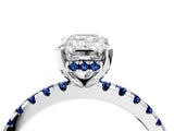Platinum Emerald Cut Diamond Solitaire Ring with Round with Blue Sapphire side stone Pavé Band and Four-Prong Setting_16