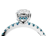 Platinum Emerald Cut Diamond Solitaire Ring with Round with Blue Topaz side stone Pavé Band and Four-Prong Setting_16