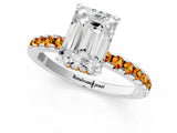 Platinum Emerald Cut Diamond Solitaire Ring with Round with Citrine side stone Pavé Band and Four-Prong Setting_13