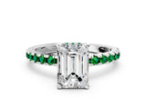 Platinum Emerald Cut Diamond Solitaire Ring with Round with Emerald side stone Pavé Band and Four-Prong Setting_12