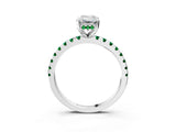 Platinum Emerald Cut Diamond Solitaire Ring with Round with Emerald side stone Pavé Band and Four-Prong Setting_15