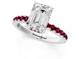 Platinum Emerald Cut Diamond Solitaire Ring with Round with Garnet side stone Pavé Band and Four-Prong Setting_13
