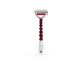 Platinum Emerald Cut Diamond Solitaire Ring with Round with Garnet side stone Pavé Band and Four-Prong Setting_14