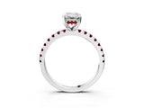 Platinum Emerald Cut Diamond Solitaire Ring with Round with Garnet side stone Pavé Band and Four-Prong Setting_15