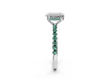 Platinum Emerald Cut Diamond Solitaire Ring with Round with Green Sapphire side stone Pavé Band and Four-Prong Setting_14