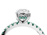 Platinum Emerald Cut Diamond Solitaire Ring with Round with Green Sapphire side stone Pavé Band and Four-Prong Setting_16