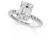 Platinum Emerald Cut Diamond Solitaire Ring with Round with Moissanite side stone Pavé Band and Four-Prong Setting_13