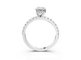 Platinum Emerald Cut Diamond Solitaire Ring with Round with Moissanite side stone Pavé Band and Four-Prong Setting_15