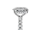 Platinum Emerald Cut Diamond Solitaire Ring with Round with Moissanite side stone Pavé Band and Four-Prong Setting_17