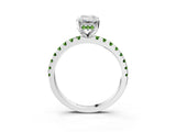 Platinum Emerald Cut Diamond Solitaire Ring with Round with Peridot side stone Pavé Band and Four-Prong Setting_15