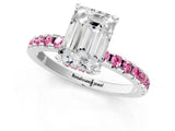 Platinum Emerald Cut Diamond Solitaire Ring with Round with Pink Sapphire side stone Pavé Band and Four-Prong Setting_13