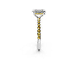 Platinum Emerald Cut Diamond Solitaire Ring with Round with Yellow Sapphire side stone Pavé Band and Four-Prong Setting_14