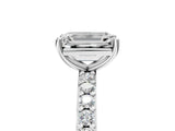 Platinum Emerald Cut Diamond Solitaire with Pave Band and Four-Prong Setting 1