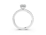 Platinum Emerald Cut Diamond Solitaire with Pave Band and Four-Prong Setting 5