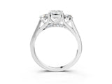 Platinum Emerald Cut Diamond Three-Stone Engagement Ring with Prong Setting and Pavé Band_46