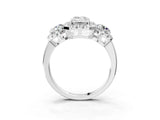 Platinum Emerald Cut Diamond Three-Stone Halo Ring with Prong Setting and Pavé Accents_16