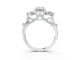 Platinum Emerald Cut Diamond Three-Stone Ring with Prong Setting and Pavé Band_58