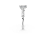 Platinum Emerald Cut Diamond Three-Stone Ring with Prong Setting and Pavé Band_9