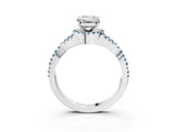 Platinum Emerald Cut Diamond with Aquamarine side stone Halo Twist Band Solitaire Prong Setting Ring_3