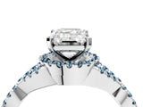 Platinum Emerald Cut Diamond with Aquamarine side stone Halo Twist Band Solitaire Prong Setting Ring_4