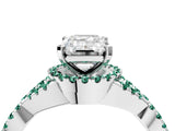 Platinum Emerald Cut Diamond with Green Sapphire side stone Halo Twist Band Solitaire Prong Setting Ring_4