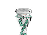 Platinum Emerald Cut Diamond with Green Sapphire side stone Halo Twist Band Solitaire Prong Setting Ring_5