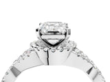 Platinum Emerald Cut Diamond with Moissanite side stone Halo Twist Band Solitaire Prong Setting Ring_4
