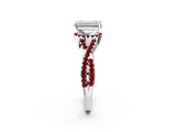 Platinum Emerald Cut Diamond with Ruby side stone Halo Twist Band Solitaire Prong Setting Ring_2