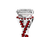 Platinum Emerald Cut Diamond with Ruby side stone Halo Twist Band Solitaire Prong Setting Ring_5