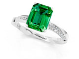 Platinum Emerald Cut Emerald Engagement Ring with Side Stone Accents and Four-Prong Setting_13