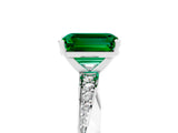 Platinum Emerald Cut Emerald Engagement Ring with Side Stone Accents and Four-Prong Setting_17