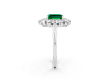 Platinum Emerald Cut Emerald Floral Double Halo Engagement Ring with Prong Setting_152
