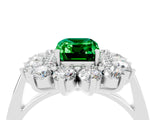 Platinum Emerald Cut Emerald Floral Double Halo Engagement Ring with Prong Setting_154